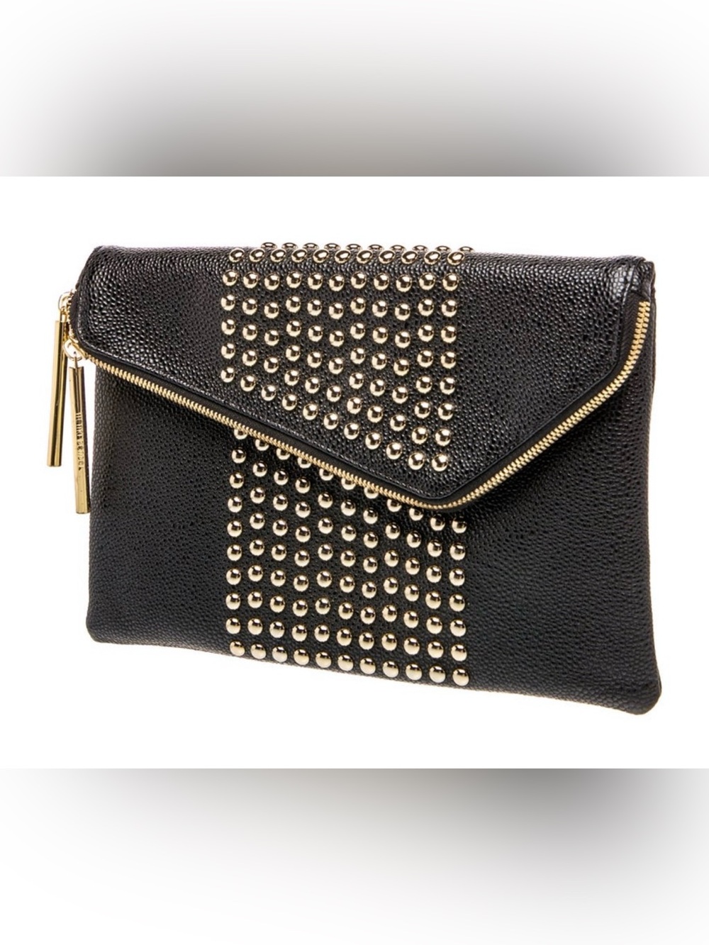 Rare Henri Bendel Black Studded Envelope Clutch w/ Gold Accents & Dustbag! NWOT